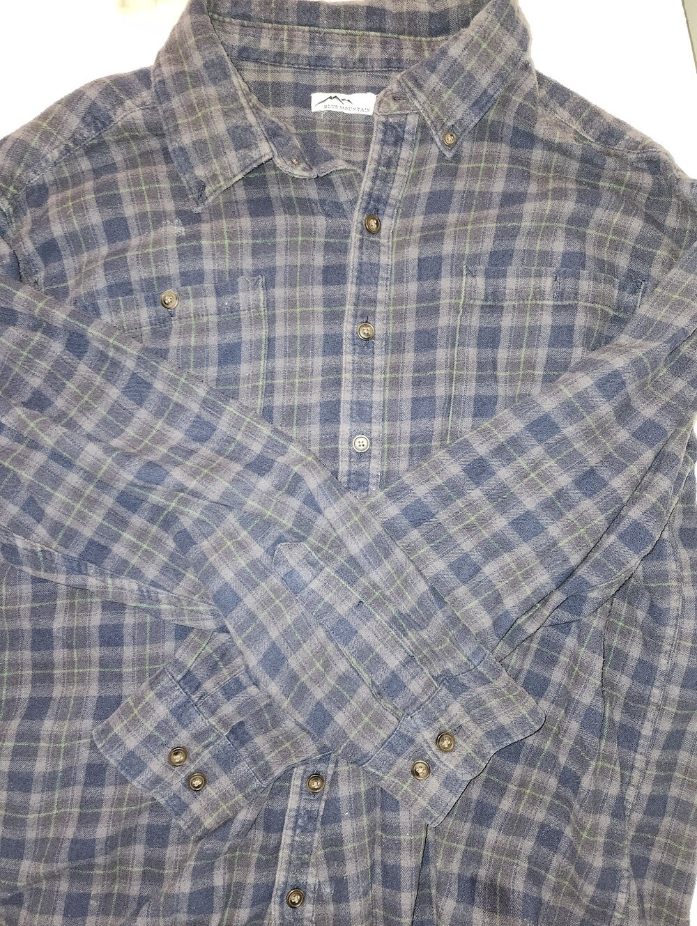 Blue Mountain Men's Blue Plaid Flannel Button-Down Shirt Unknown Size